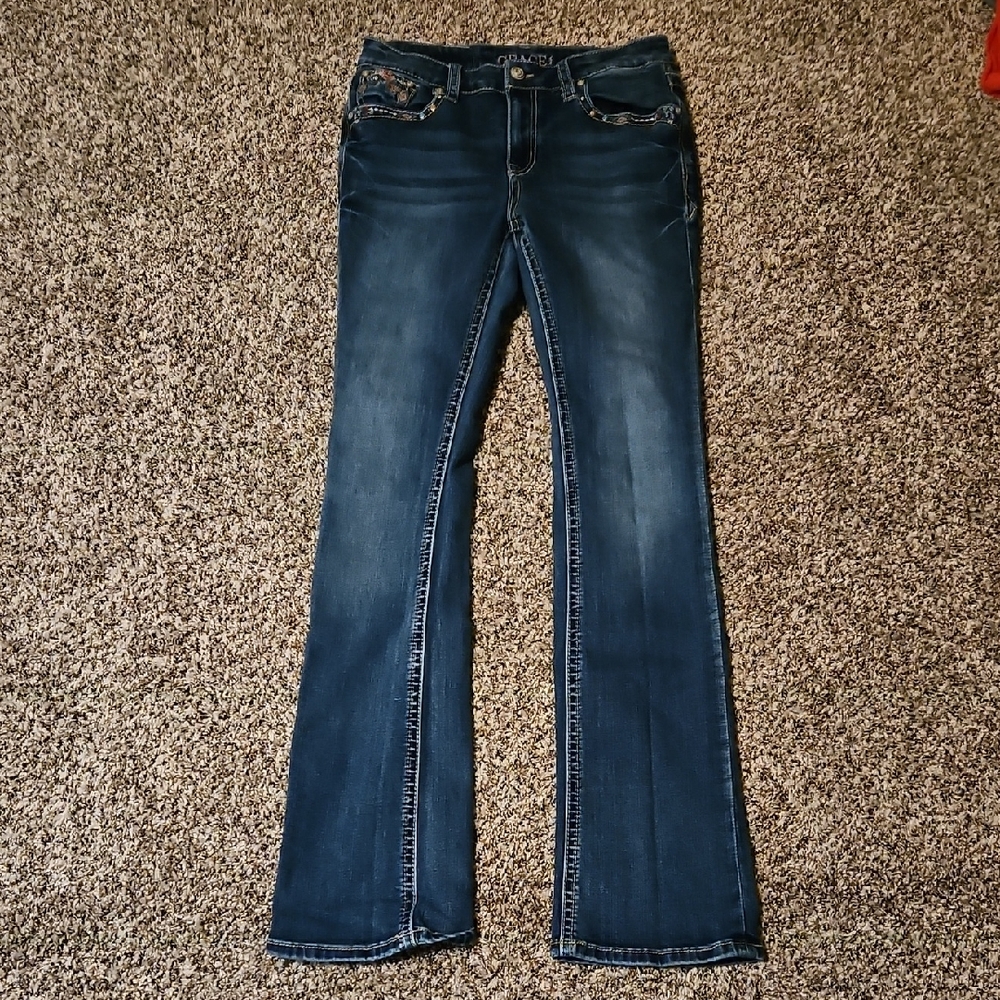 Grace in LA Women's Boot Cut Jeans - Dark Blue